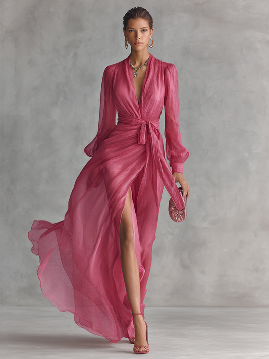 Lola | Vestido de gasa rosa con cuello en V