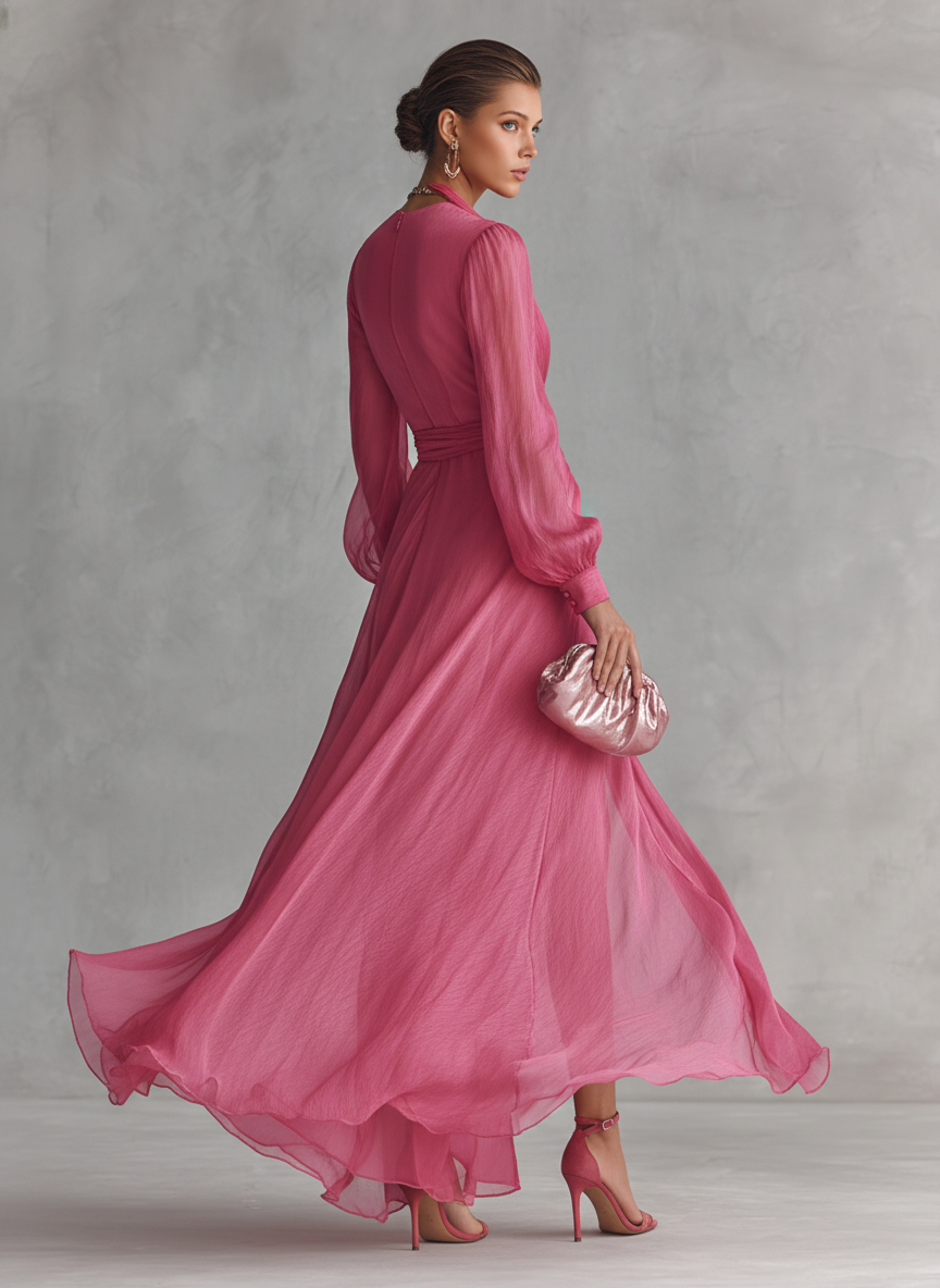 Lola | Vestido de gasa rosa con cuello en V