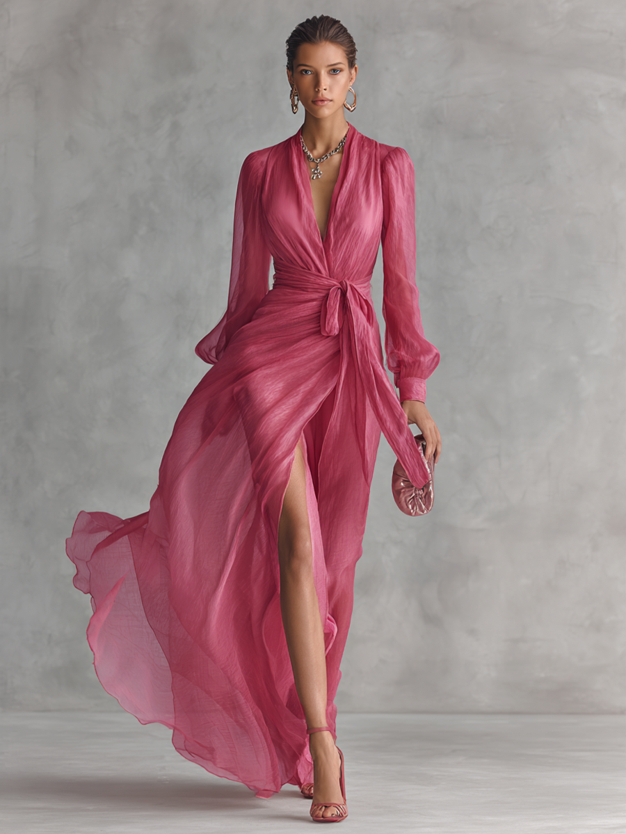 Lola  |  Vestido de gasa rosa con cuello en V