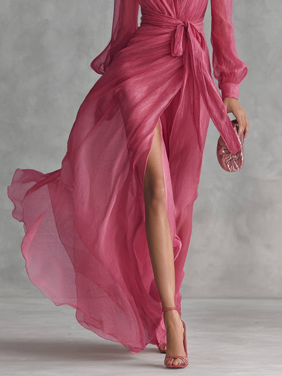 Lola  |  Vestido de gasa rosa con cuello en V